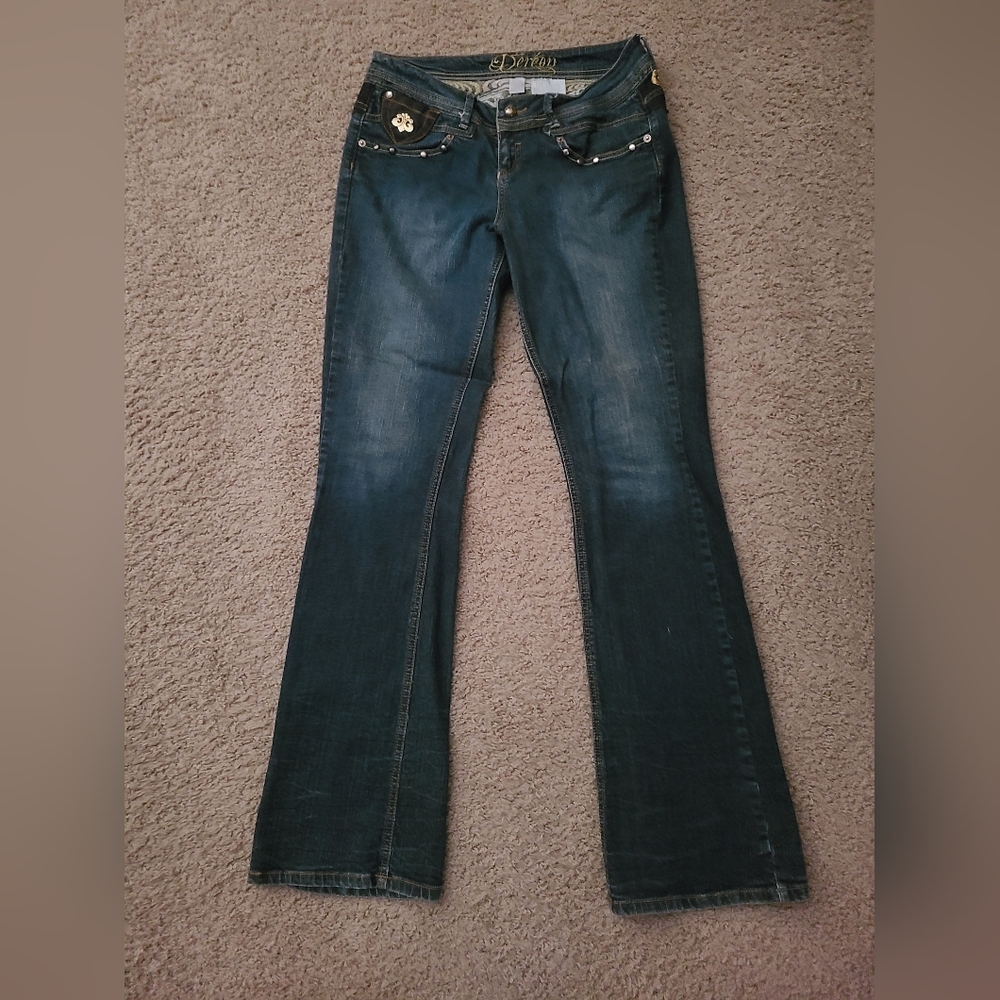 Dereon Midnight Blue Wide Leg Jeans with Metallic Accents tag size 7/8